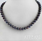 superbe 15,7 pouces 8-9mm collier de perles de couleur noir et rond