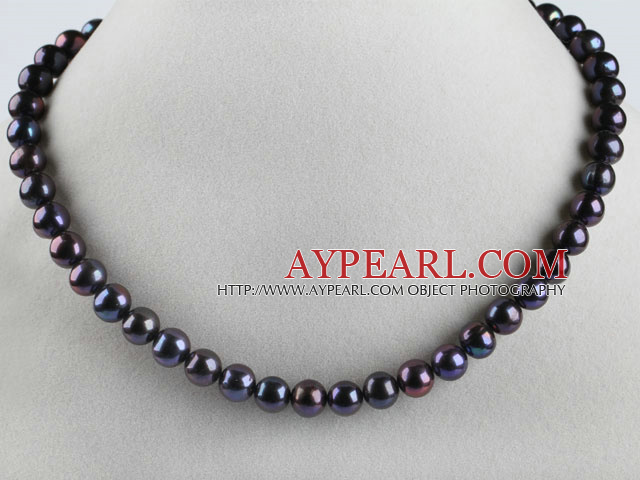 superbe 15,7 pouces 8-9mm collier de perles de couleur noir et rond