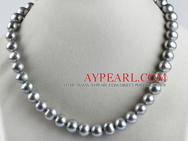 flashy 15.7 inches 11-13mm gray round pearl necklace
