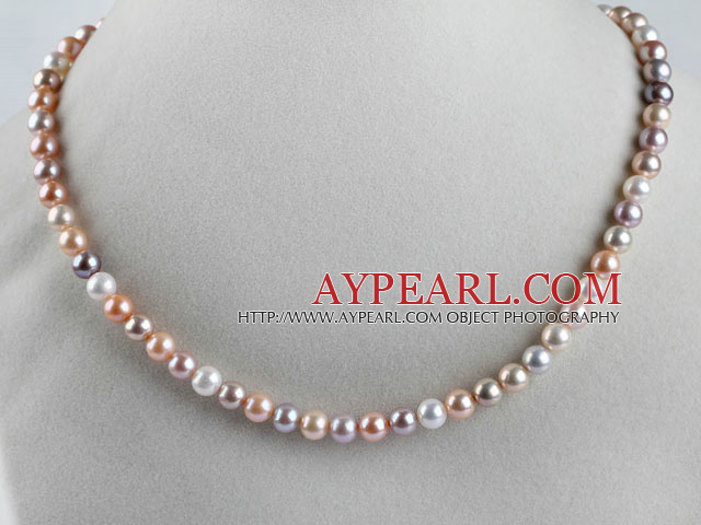 stunning A grade 15.7 inches 6-6.5mm multi color  pearl necklace
