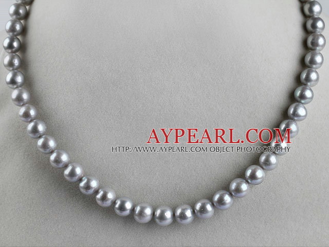 superbe 15,7 pouces 9-10mm collier de perles grises