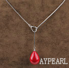 18.1 inches wonderful drop shape wine red seashell pendant necklace