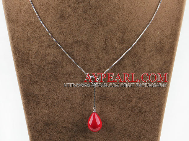 18.1 inches wonderful drop shape wine red seashell pendant necklace