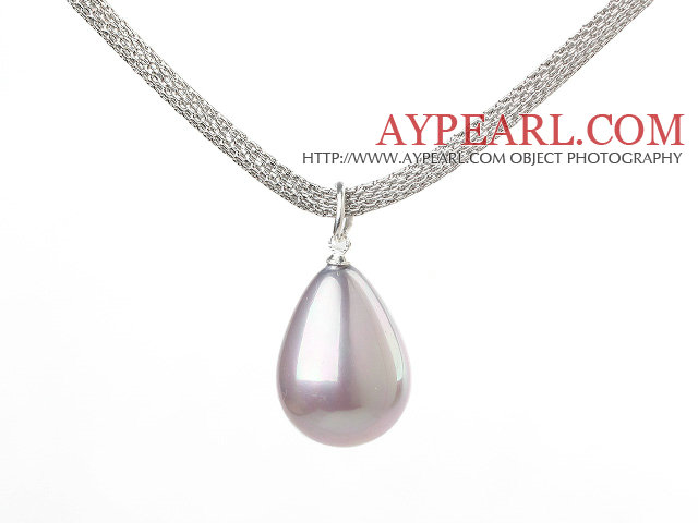 18.1 inches wonderful drop shape purple seashell pendant necklace