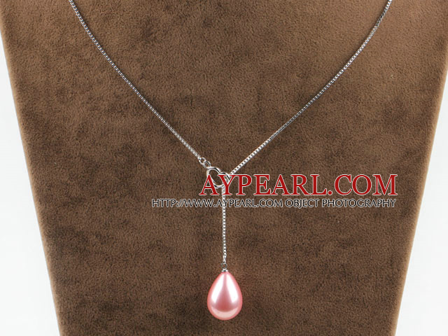 18.1 inches wonderful bright pink drop shape seashell pendant necklace