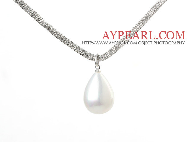 18.1 inches wonderful white drop shape seashell pendant necklace