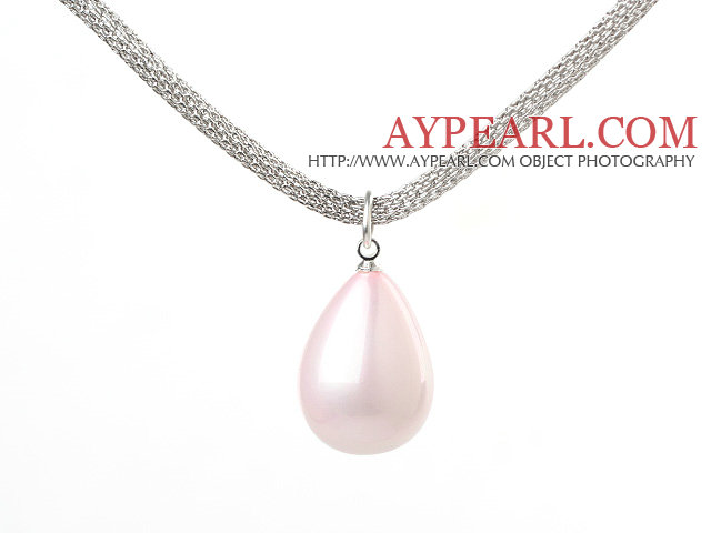 18.1 inches wonderful baby pink drop shape seashell pendant necklace