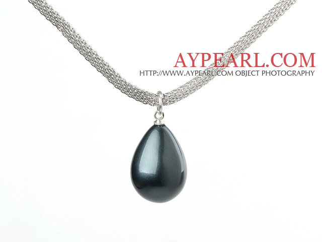 18.1 inches wonderful drop shape black seashell pendant necklace