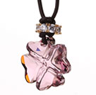 Summer New Released Light Purple Austrian Crystal Four Leaf Clover Pendant Necklace with Dark Brown Leather
