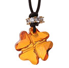 Summer New Released Champagne Austrian Crystal Four Leaf Clover Pendant Necklace with Dark Brown Leather