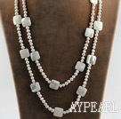 Wholesale fashion long style 47.2 inches white pearl and square shape white lip shell necklace