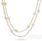 fashion long style 47.2 inches white pearl and square shape white lip shell necklace
