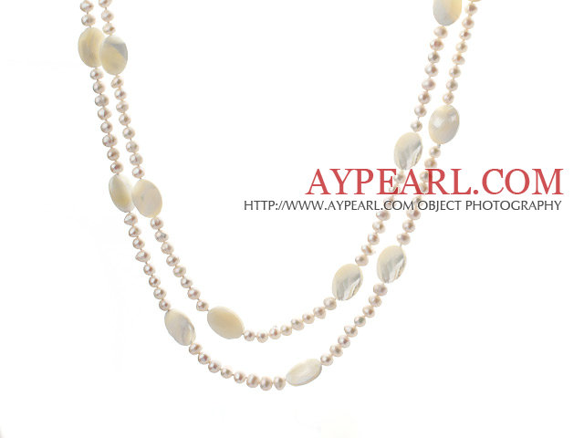 fashion long style 47.2 inches white pearl and square shape white lip shell necklace