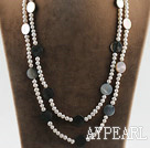 fashion long style 47.2 inches white pearl and round shape black lip shell necklace