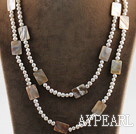 fashion lang stil 47,2 inches hvit perle og hvit avlang form shell halskjede