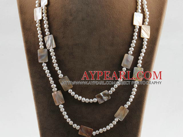fashion lang stil 47,2 inches hvit perle og hvit avlang form shell halskjede