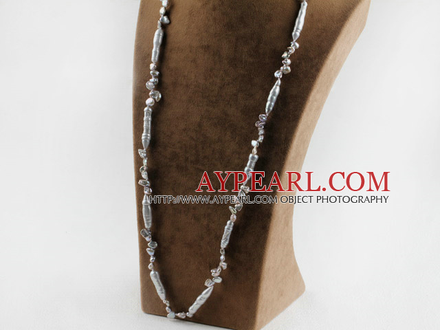 style long 31,5 pouces belle eau douce collier de perles grises biwa