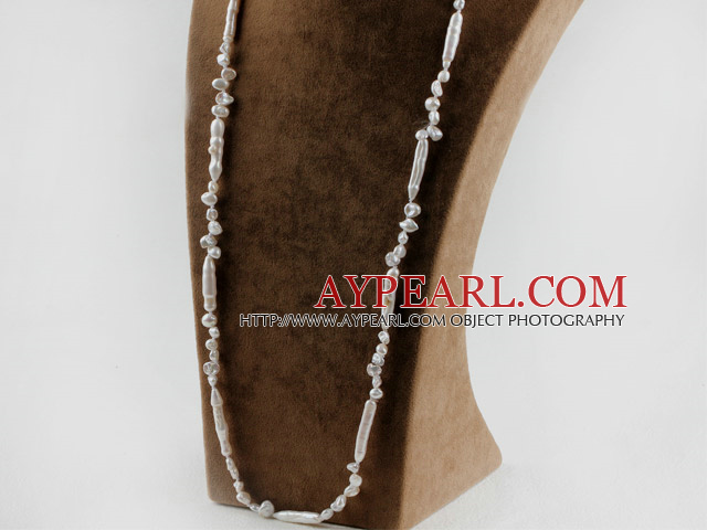 long style 31.5 inches lovely fresh water white biwa pearl necklace