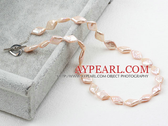 Rhombus Shape Pink Rebirth Pearl Necklace with Heart Toggle Clasp