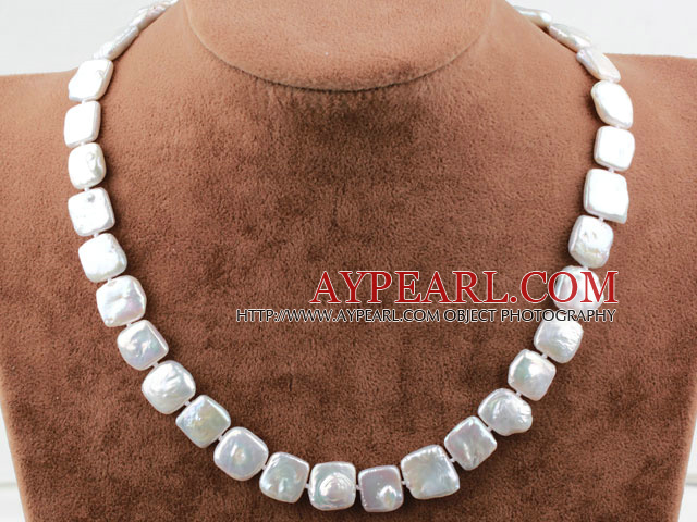 Rectangle Shape White Rebirth Pearl Necklace with Heart Toggle Clasp