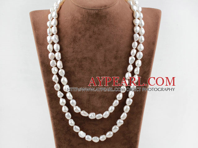 Long Style 10-11mm White Baroque Freshwater Pearl Beaded Necklace
