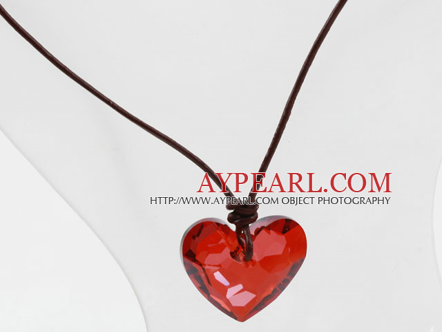 Classic Design Red Color Heart Shape Austrian Crystal Pendant Necklace
