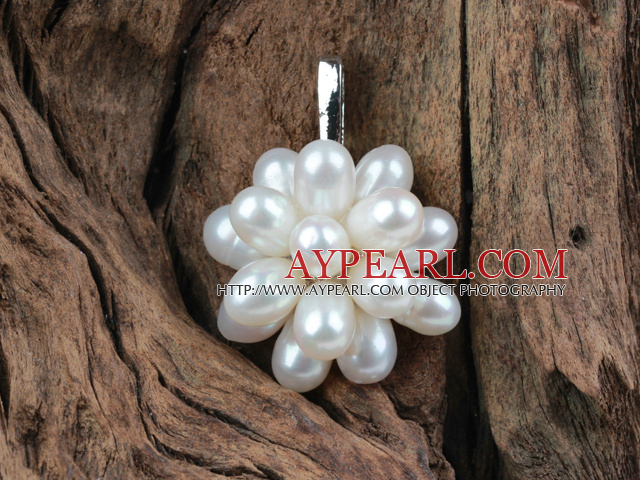 Natural White Pearl flori formă de apă dulce pandantiv (nr lanţ)