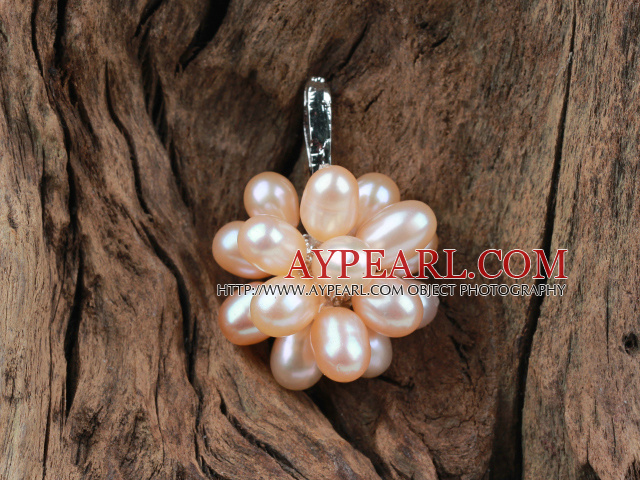 Natural Pink Ferskvann Pearl Flower Shape anheng (No Chain)
