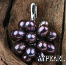 Black Freshwater Pearl Flower Shape Pendant (No Chain)