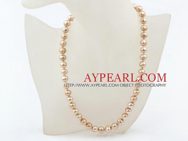 Classic Design 9-10mm Champange Color Freshwater Pearl Beaded Necklace