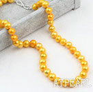 Classic Design 9-10mm Golden Yellow Color Freshwater Pearl Beaded halskjede