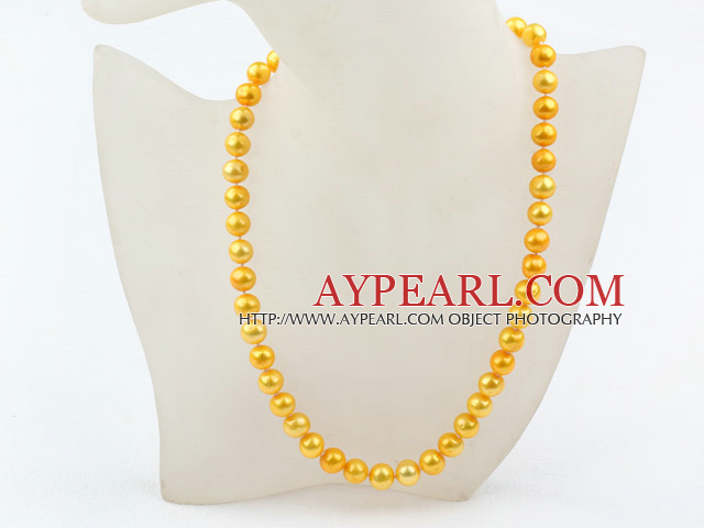 Классический дизайн 9-10mm Золотой Желтый цвет Pearl пресной воды ожерелье из бисера