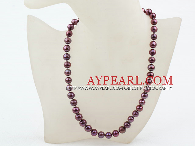 Классический дизайн 9-10мм Dark Purple Pearl пресной воды ожерелье из бисера