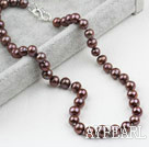 Klassisk design 9-10mm Kaffe färg Freshwater Pearl pärlstav halsband