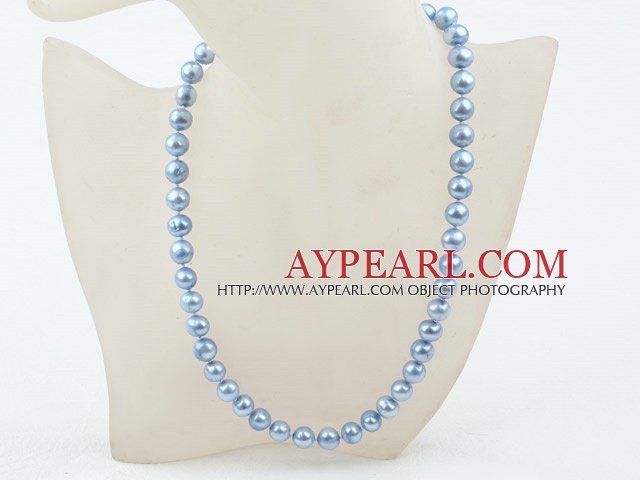 Classic Design 9-10mm Light Blue Freshwater Pearl Beaded Necklace