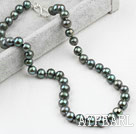 Classic Design 9-10mm Black Green Freshwater Pearl Beaded Necklace