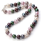 Classic Design 9-10mm Multi Color Freshwater Pearl Beaded halskjede