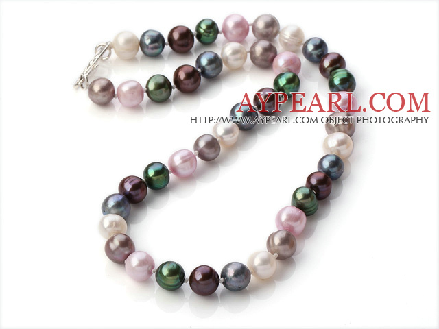 Classic Design 9-10mm Multi Color Freshwater Pearl Beaded Necklace