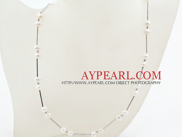 Klassisk Design Vit Freshwater Pearl Tin Cup Halsband med Karbinlås