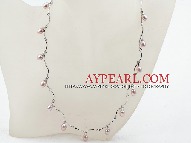 New Design Purple Freshwater Pearl Necklace with Metal Chain
