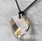 Simple Design Silver Champagne Color Faceted Austrian Crystal Potato Chips Shape Pendant with Leather Chain