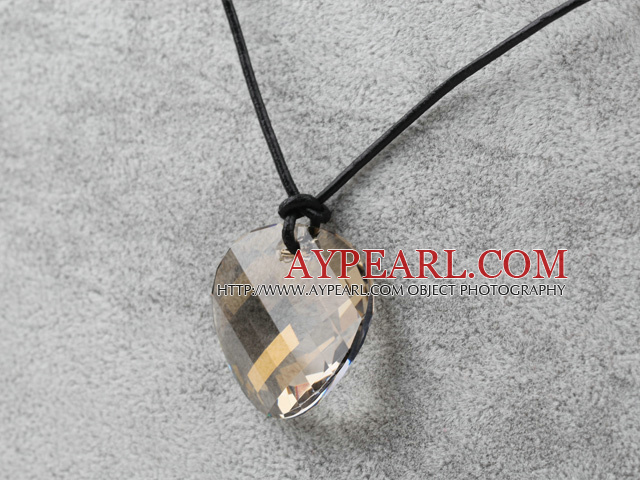 Simple Design Silver Champagne Color Faceted Austrian Crystal Potato Chips Shape Pendant with Leather Chain