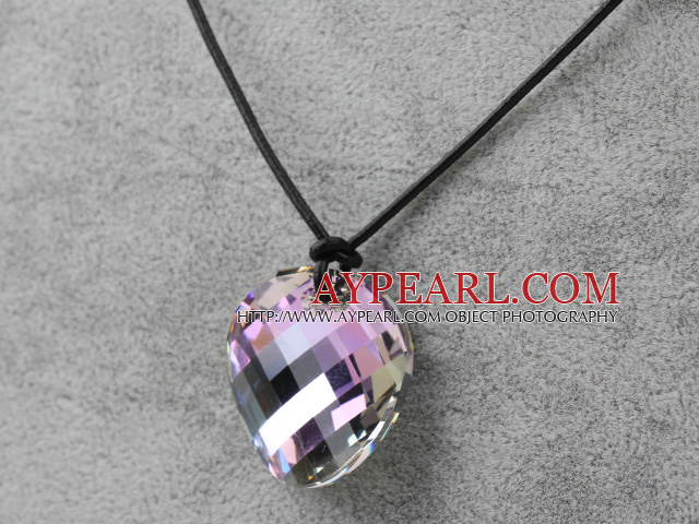 Simple Design Purple with Colorful Faceted Austrian Crystal Potato Chips Shape Pendant with Leather Chain