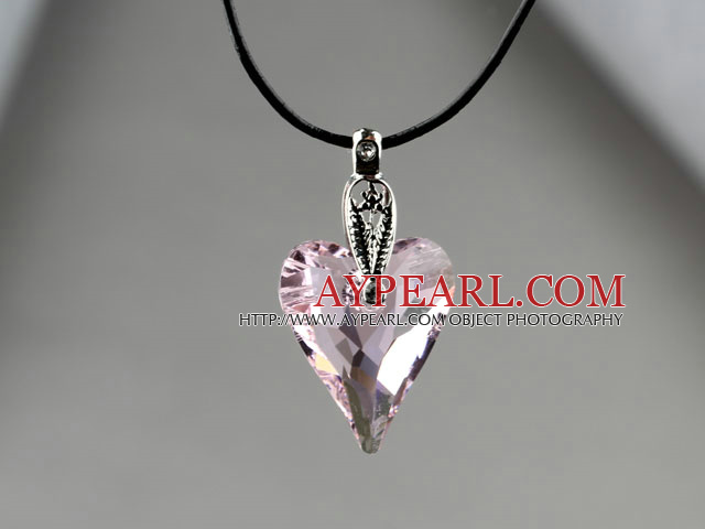 Simple Style 27mm Pink Austrian Crystal Heart Pendant Necklace