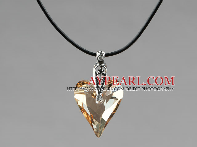 Simple Style 27mm Golden Champagne Austrian Crystal Heart Pendant Necklace