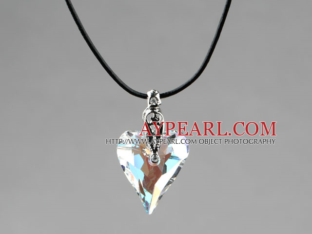 Simple Style 27mm White with Colorful Austrian Crystal Heart Pendant Necklace