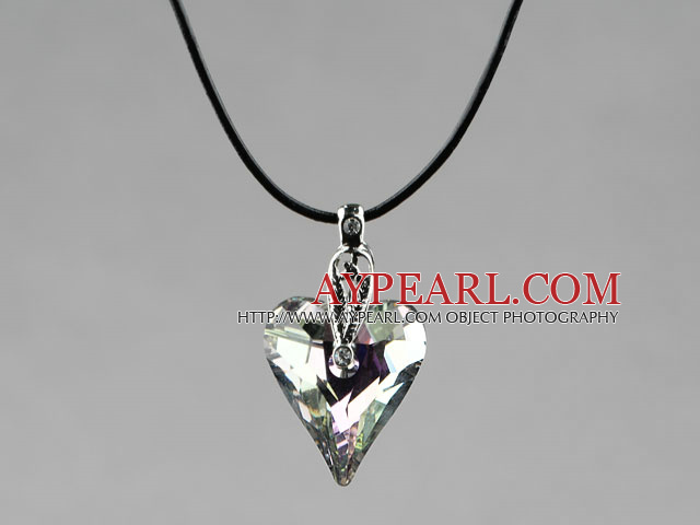 Simple Style 27mm Gray with Colorful Austrian Crystal Heart Pendant Necklace