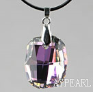 Simple Style 28mm Purple with Colorful Austrian Crystal Rounded Rectangle Pendant Necklace