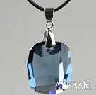 Simple Style 28mm Lake Blue Austrian Crystal Rounded Rectangle Pendant Necklace