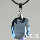 Wholesale Simple Style 28mm Lake Blue Austrian Crystal Rounded Rectangle Pendant Necklace